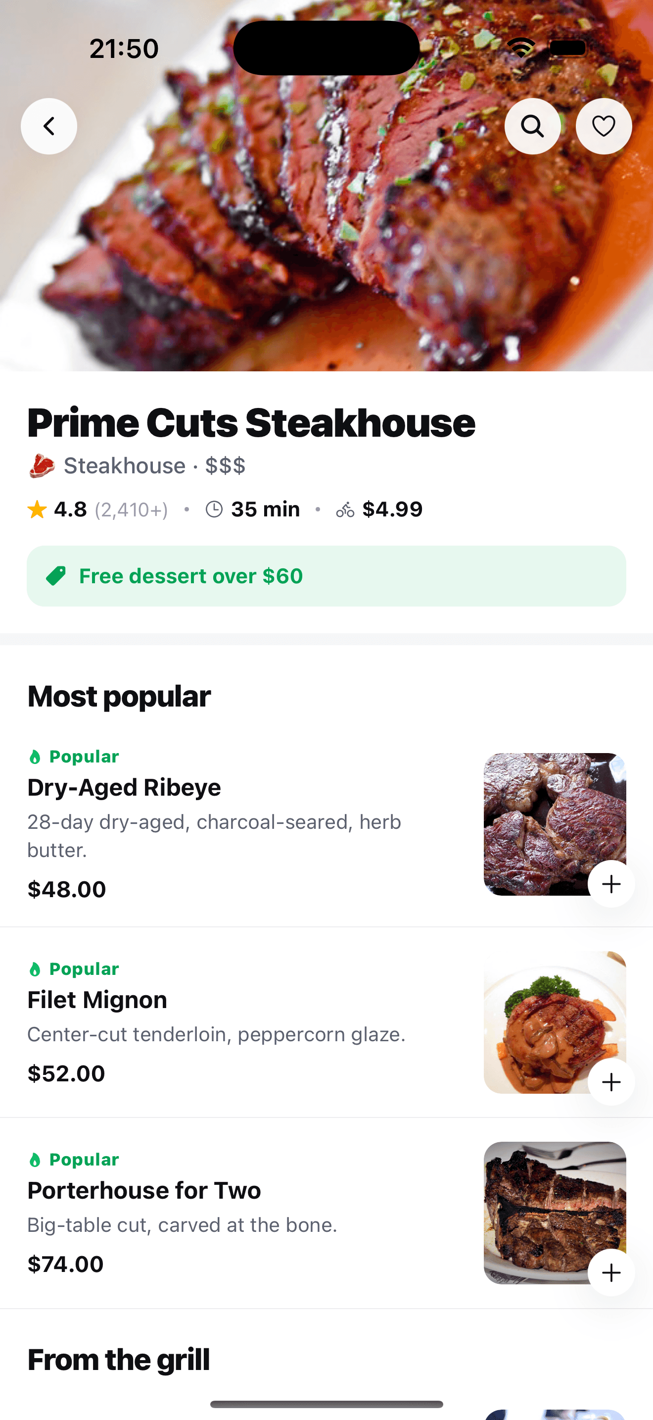 Splurge — Restaurant menu